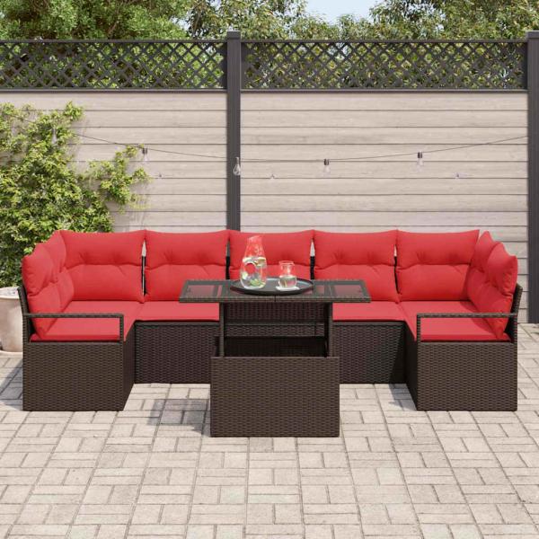 Gartensofa-set mit Kissen mit Speicher 8 pcs Braun Poly Rattan