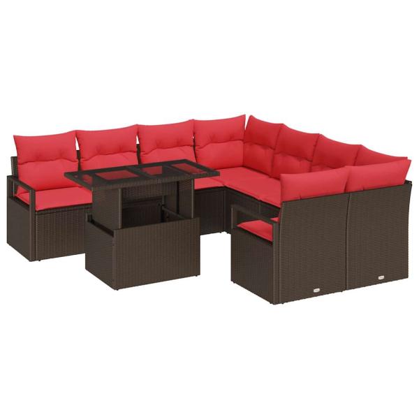 Gartensofa-set 9 stk. Braun Poly Rattan