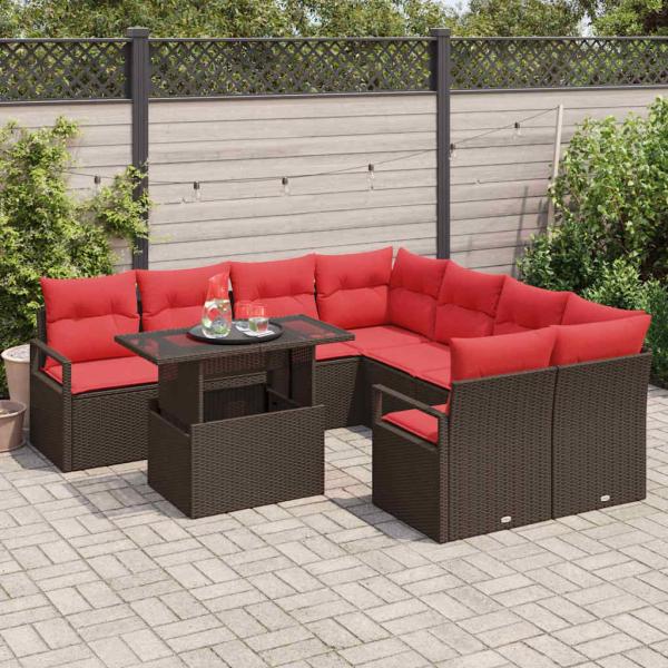 Gartensofa-set 9 stk. Braun Poly Rattan