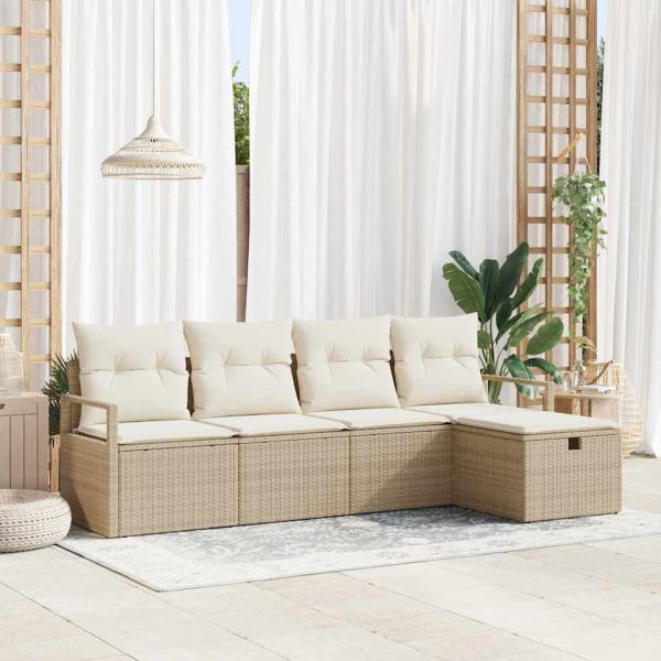 ARDEBO.de - Sofa Set 5 stk. 5-Sitzanzahl Beige und Creme Poly-Rattan