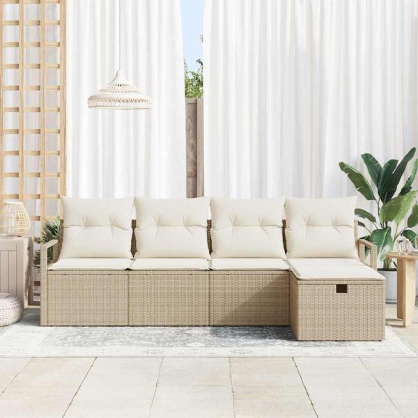 Sofa Set 5 stk. 5-Sitzanzahl Beige und Creme Poly-Rattan