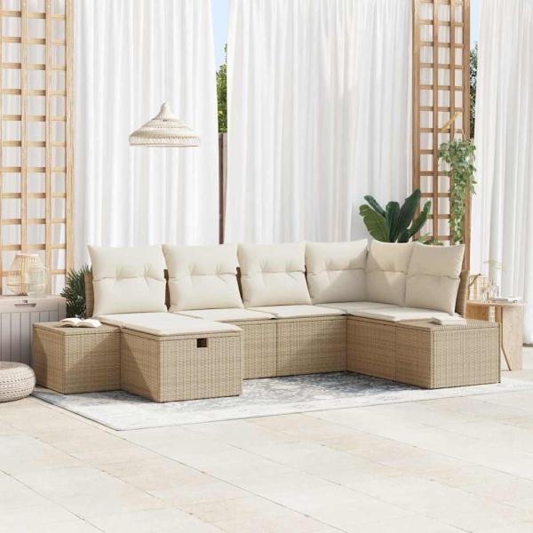 ARDEBO.de - Gartensofa-set 6 stk. Beige Poly-Rattan