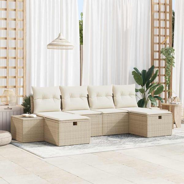 ARDEBO.de - Gartensofa-set mit Kissen 6 pcs Beige Poly-Rattan