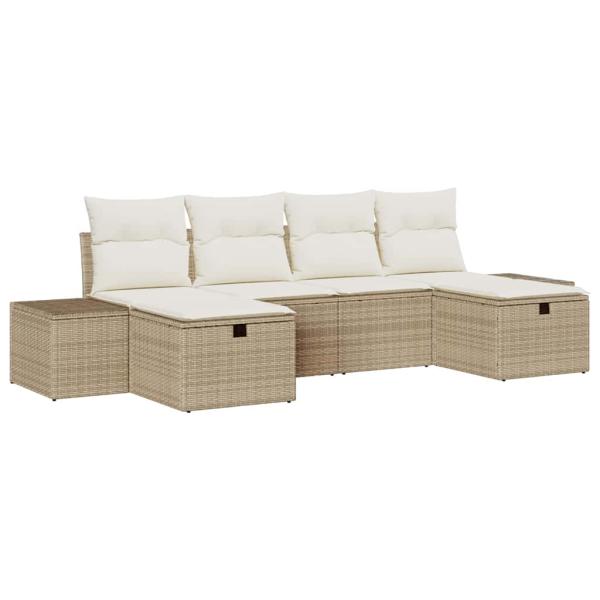Gartensofa-set mit Kissen 6 pcs Beige Poly-Rattan