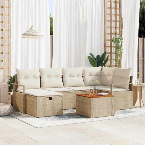 ARDEBO.de - Gartensofa-set 7 stk. Beige Poly-Rattan
