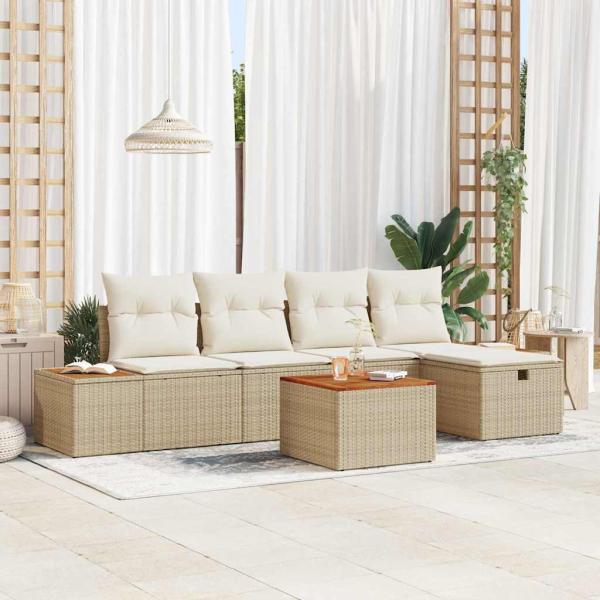 ARDEBO.de - Gartensofa-set 6 stk. Beige Poly-Rattan