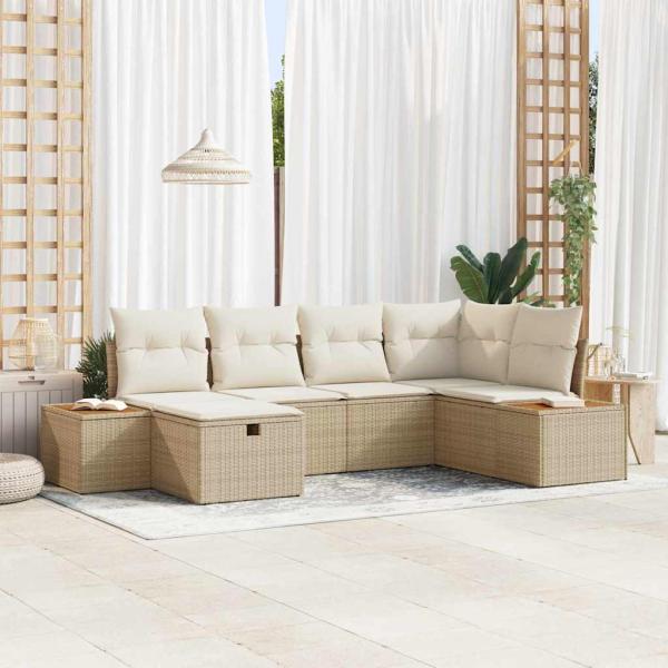 ARDEBO.de - Gartensofa-set mit Kissen 6 pcs Beige Poly-Rattan