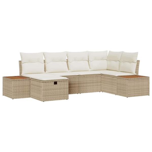 Gartensofa-set mit Kissen 6 pcs Beige Poly-Rattan