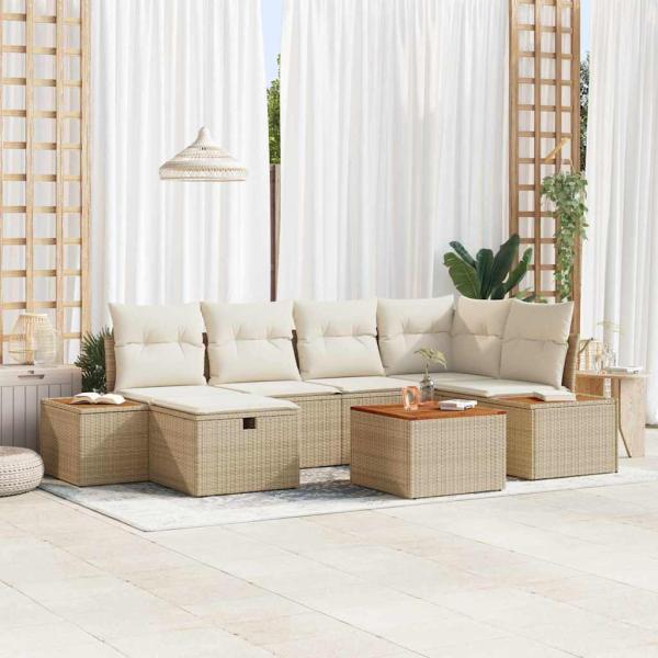 ARDEBO.de - Gartensofa-set mit Kissen 7 pcs Beige Poly-Rattan