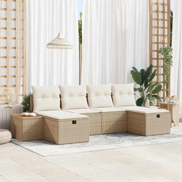 ARDEBO.de - Gartensofa-set mit Kissen mit Speicher 6 pcs Beige Poly-Rattan