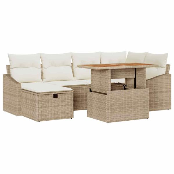 Gartensofa-set 7 stk. Beige Poly-Rattan