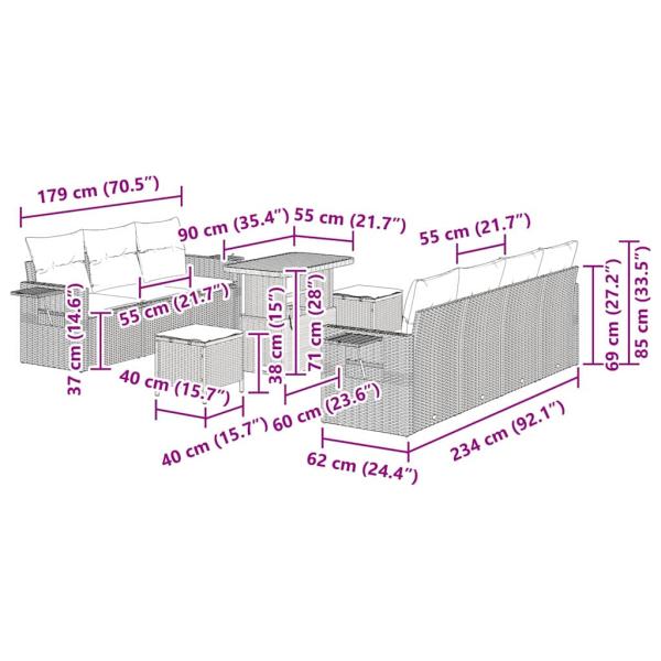 Garten-Sofa-Set 10 pcs Beige Poly-Rattan