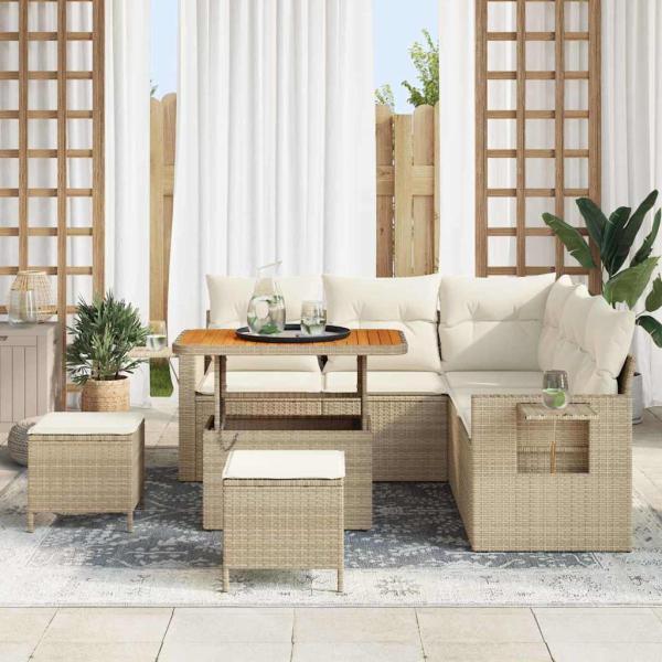 Gartensofa-set 8 stk. Beige Poly-Rattan