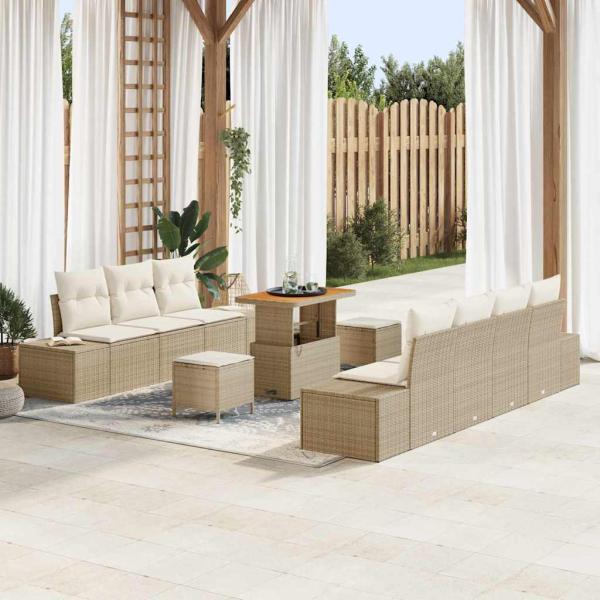 ARDEBO.de - Gartensofa-set mit Kissen 10 pcs Beige Poly-Rattan
