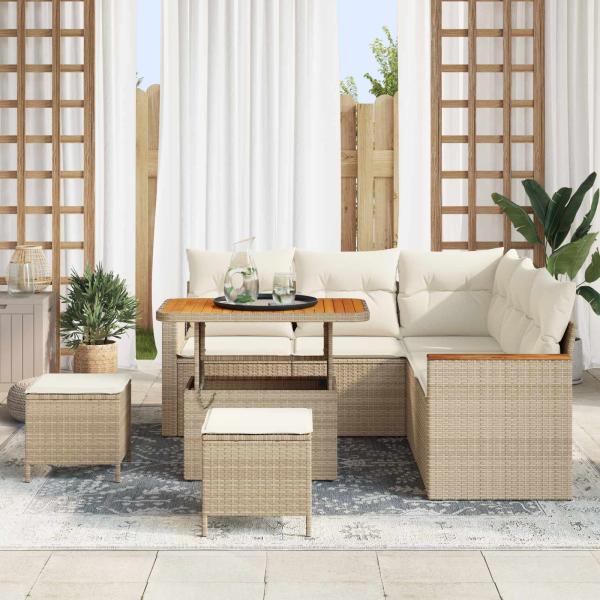Gartensofa-set 8 stk. Beige Poly-Rattan