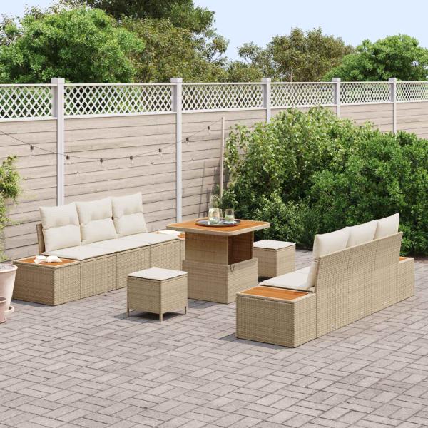 Gartensofa-set mit Kissen 9 pcs Beige und Creme