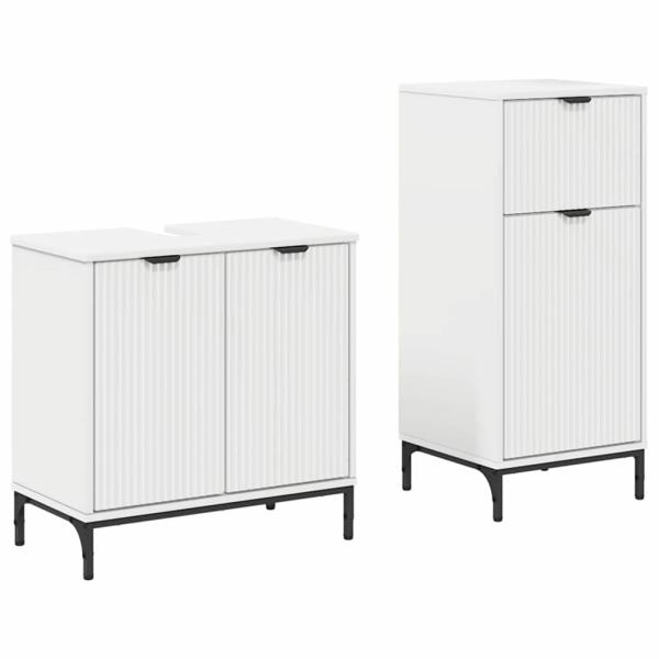Badezimmermöbel-Set 2 Stk. Weiß Sperrholz und Metall
