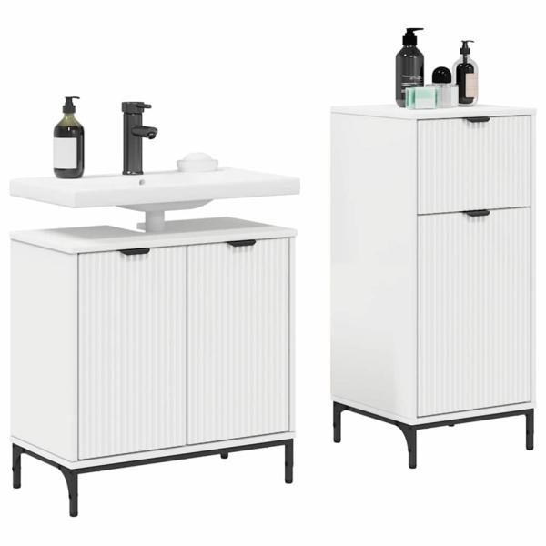 Badezimmermöbel-Set 2 Stk. Weiß Sperrholz und Metall