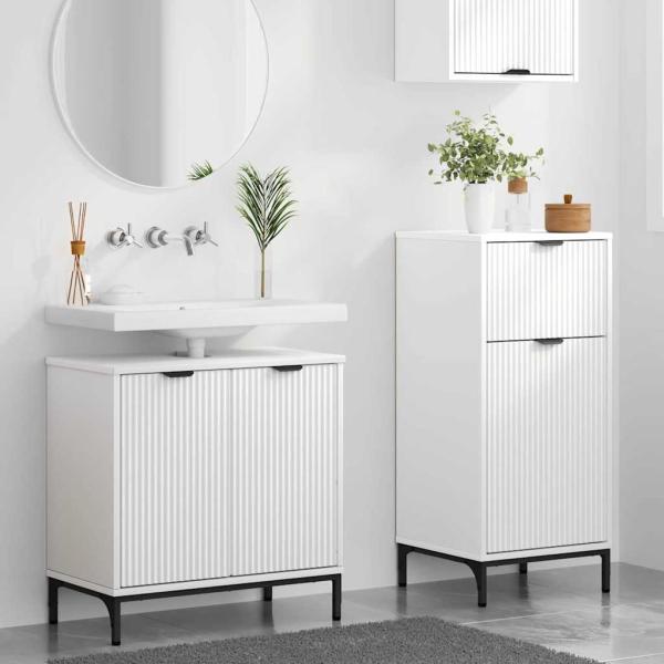 Badezimmermöbel-Set 2 Stk. Weiß Sperrholz und Metall