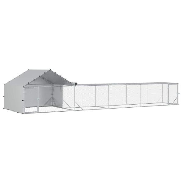Hühnerstall mit Dach und Hof 2 stk. Silber 7 x 2 x 1,5 m