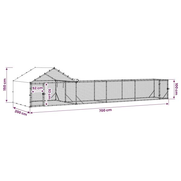 Hühnerstall mit Dach und Hof 2 stk. Silber 7 x 2 x 1,5 m