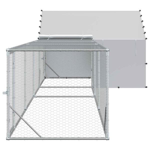 Hühnerstall mit Dach und Hof 2 stk. Silber 7 x 2 x 1,5 m