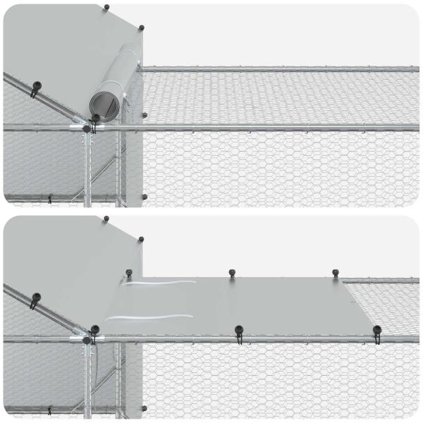 Hühnerstall mit Dach und Hof 2 stk. Silber 7 x 2 x 1,5 m