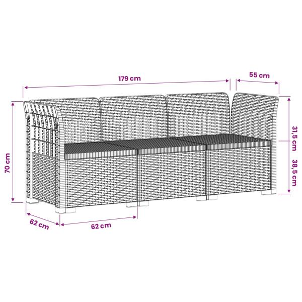 3-Sitzer Garten Sofa Rattan Look PP Weiß