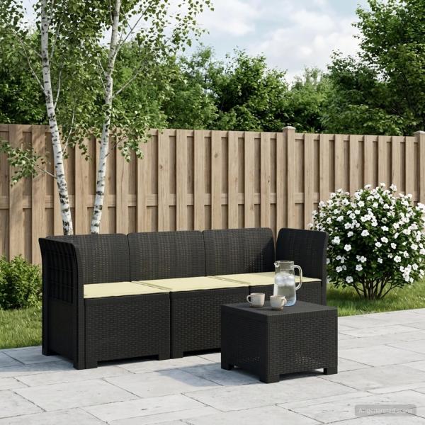 ARDEBO.de - 3-Sitzer Garten Sofa mit Kissen Rattan-Look PP Anthrazit