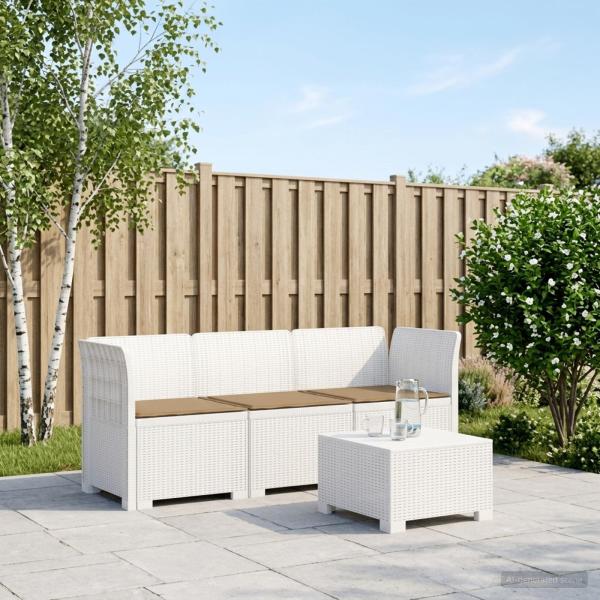 ARDEBO.de - 3-Sitzer Garten Sofa mit Kissen Rattan-Look PP Weiß