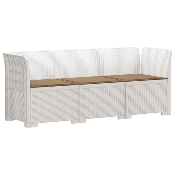 3-Sitzer Garten Sofa mit Kissen Rattan-Look PP Weiß