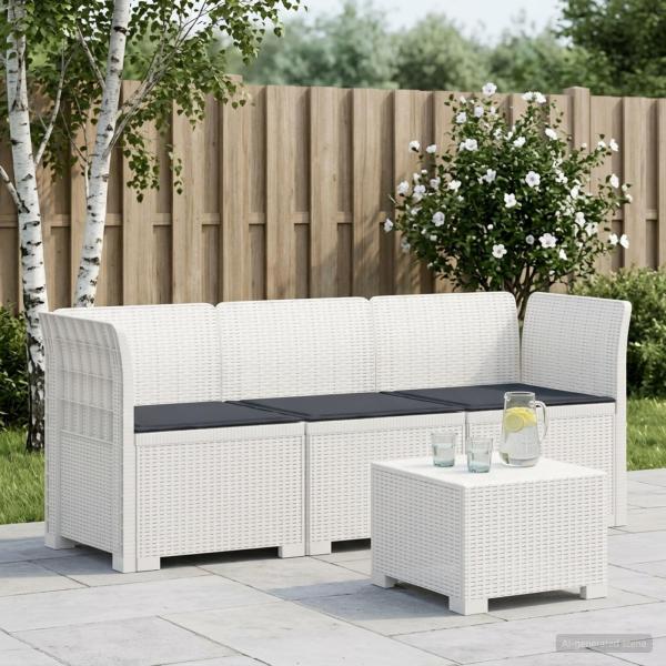 ARDEBO.de - 3-Sitzer Garten Sofa mit Kissen Rattan-Look PP Weiß