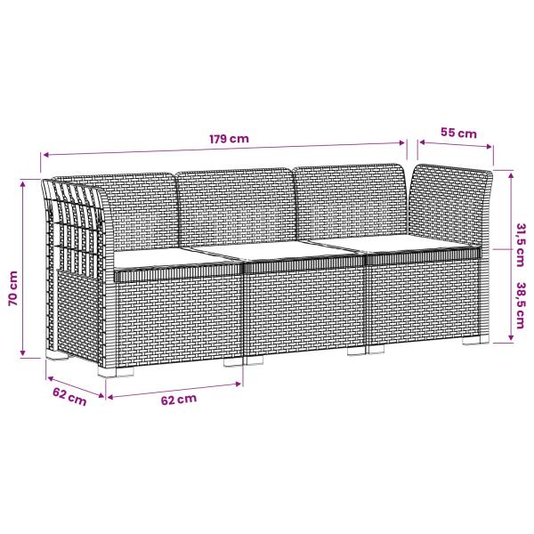 3-Sitzer Garten Sofa mit Kissen Rattan-Look PP Weiß