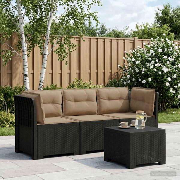 ARDEBO.de - 3-Sitzer Garten Sofa mit Kissen Rattan-Look PP Anthrazit