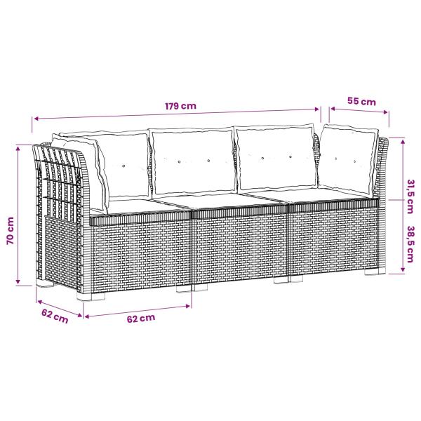 3-Sitzer Garten Sofa mit Kissen Rattan-Look PP Anthrazit