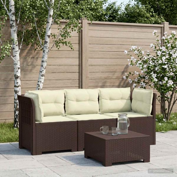 ARDEBO.de - 3-Sitzer Garten Sofa mit Kissen Rattan-Look PP Braun