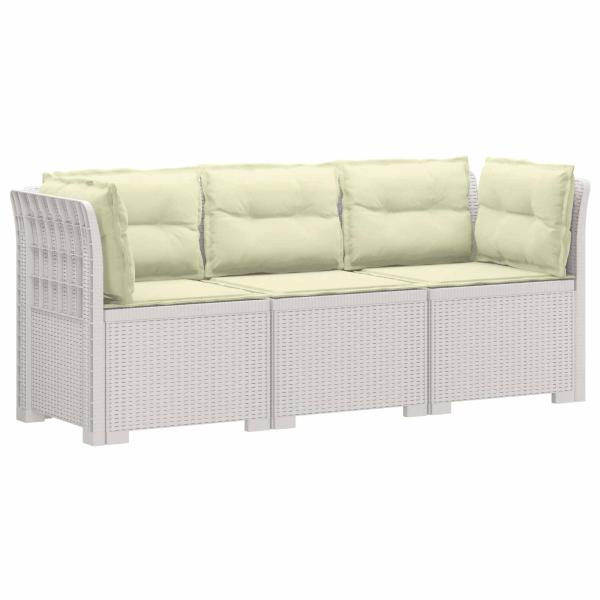 ARDEBO.de - 3-Sitzer Garten Sofa mit Kissen Rattan-Look PP Weiß
