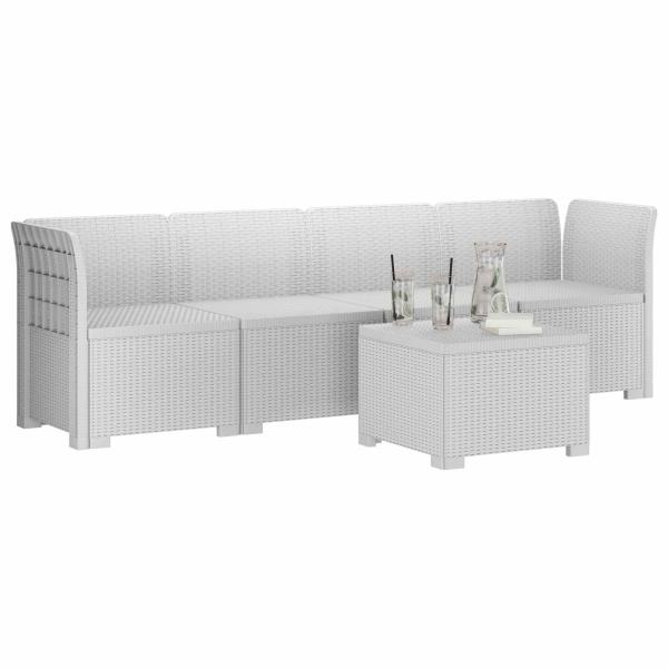 4-Sitzer Gartensofa Rattan Look PP Weiß