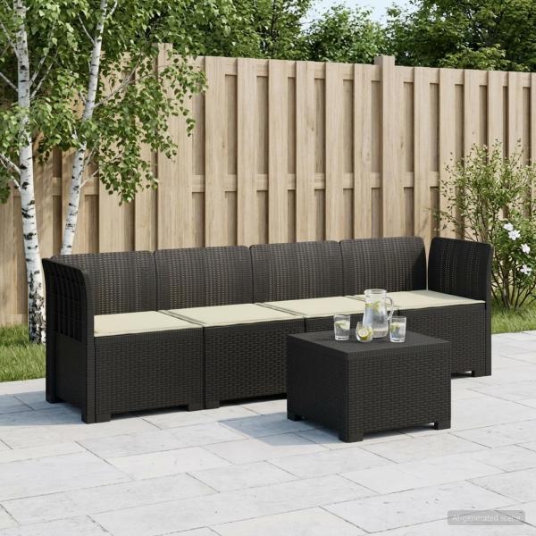 ARDEBO.de - 4-Sitzer Gartensofa mit Kissen Rattan Look PP Anthrazit