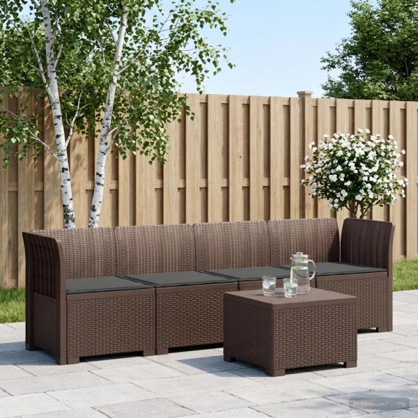 ARDEBO.de - 4-Sitzer Gartensofa mit Kissen Rattan Look PP Braun