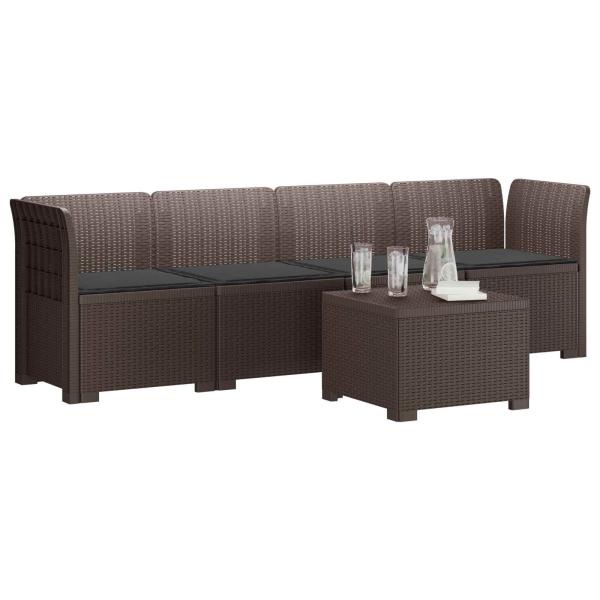 4-Sitzer Gartensofa mit Kissen Rattan Look PP Braun