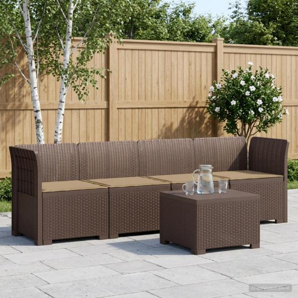 ARDEBO.de - 4-Sitzer Gartensofa mit Kissen Rattan Look PP Braun