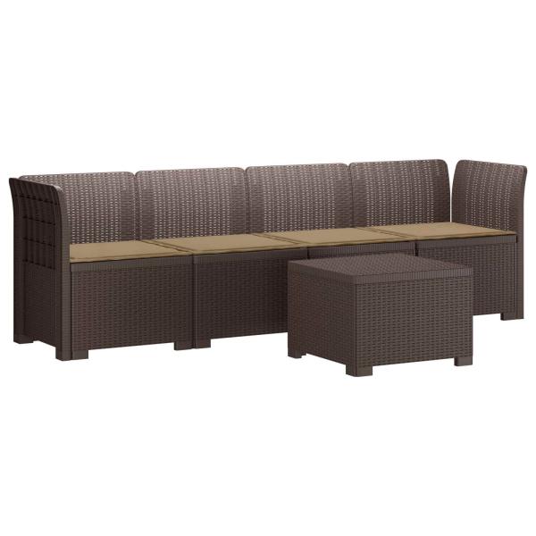 4-Sitzer Gartensofa mit Kissen Rattan Look PP Braun