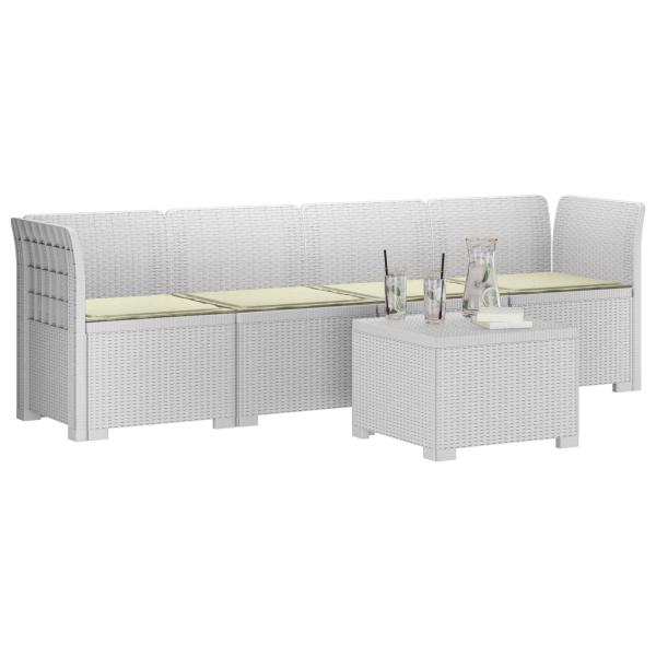 4-Sitzer Gartensofa mit Kissen Rattan Look PP Weiß