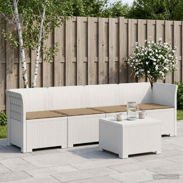 ARDEBO.de - 4-Sitzer Gartensofa mit Kissen Rattan Look PP Weiß
