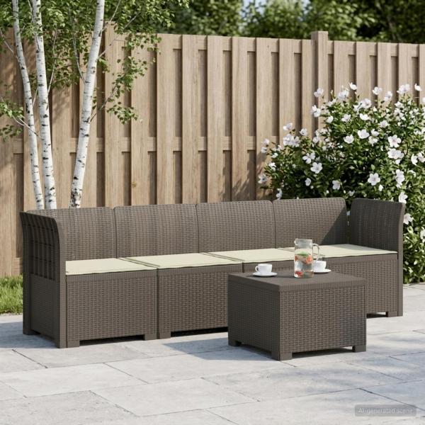 ARDEBO.de - 4-Sitzer Gartensofa mit Kissen Rattan Look PP Hellgrau
