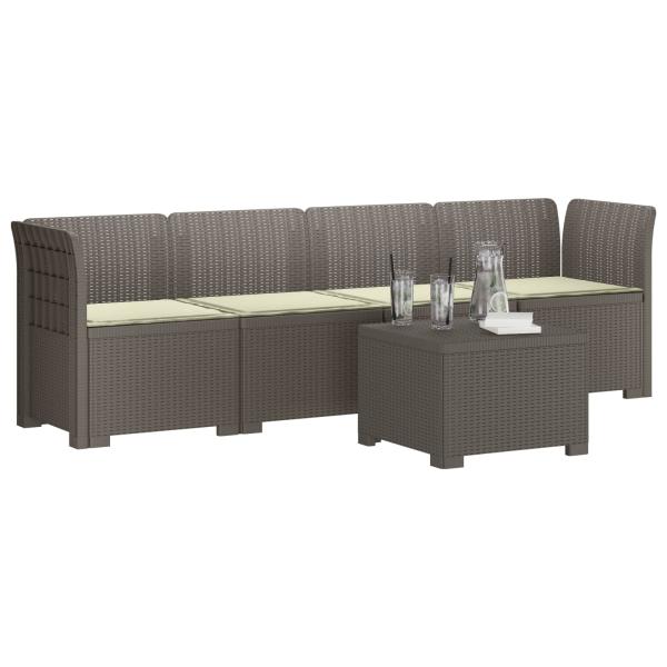 4-Sitzer Gartensofa mit Kissen Rattan Look PP Hellgrau