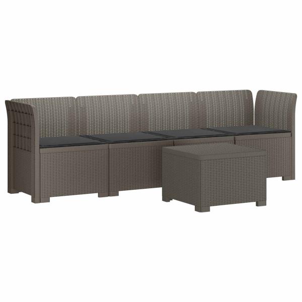 4-Sitzer Gartensofa mit Kissen Rattan Look PP Hellgrau