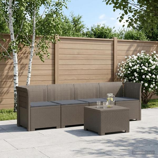 ARDEBO.de - 4-Sitzer Gartensofa mit Kissen Rattan Look PP Hellgrau