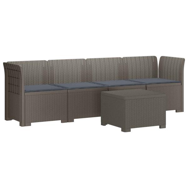 4-Sitzer Gartensofa mit Kissen Rattan Look PP Hellgrau